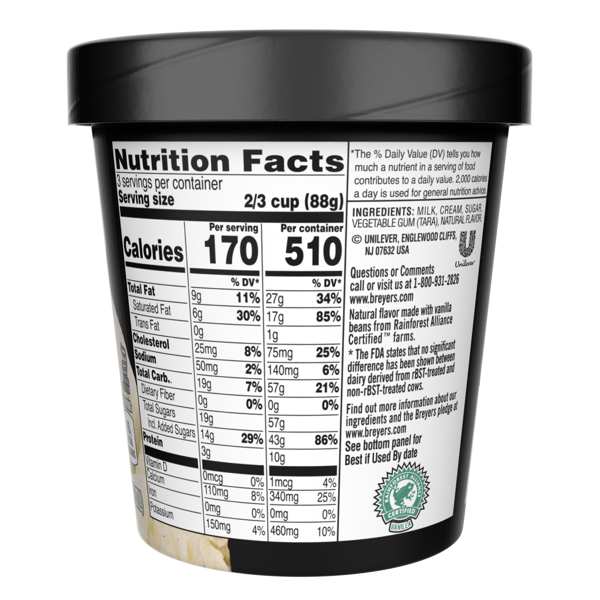 breyers ice cream nutrition label