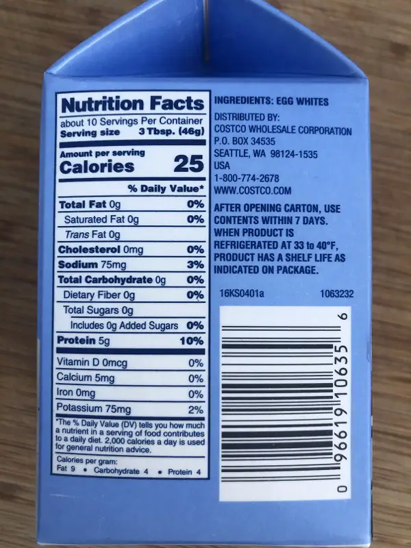 egg white nutrition label