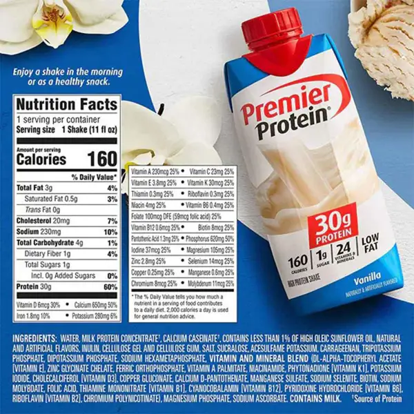 premier protein vanilla shake nutrition label